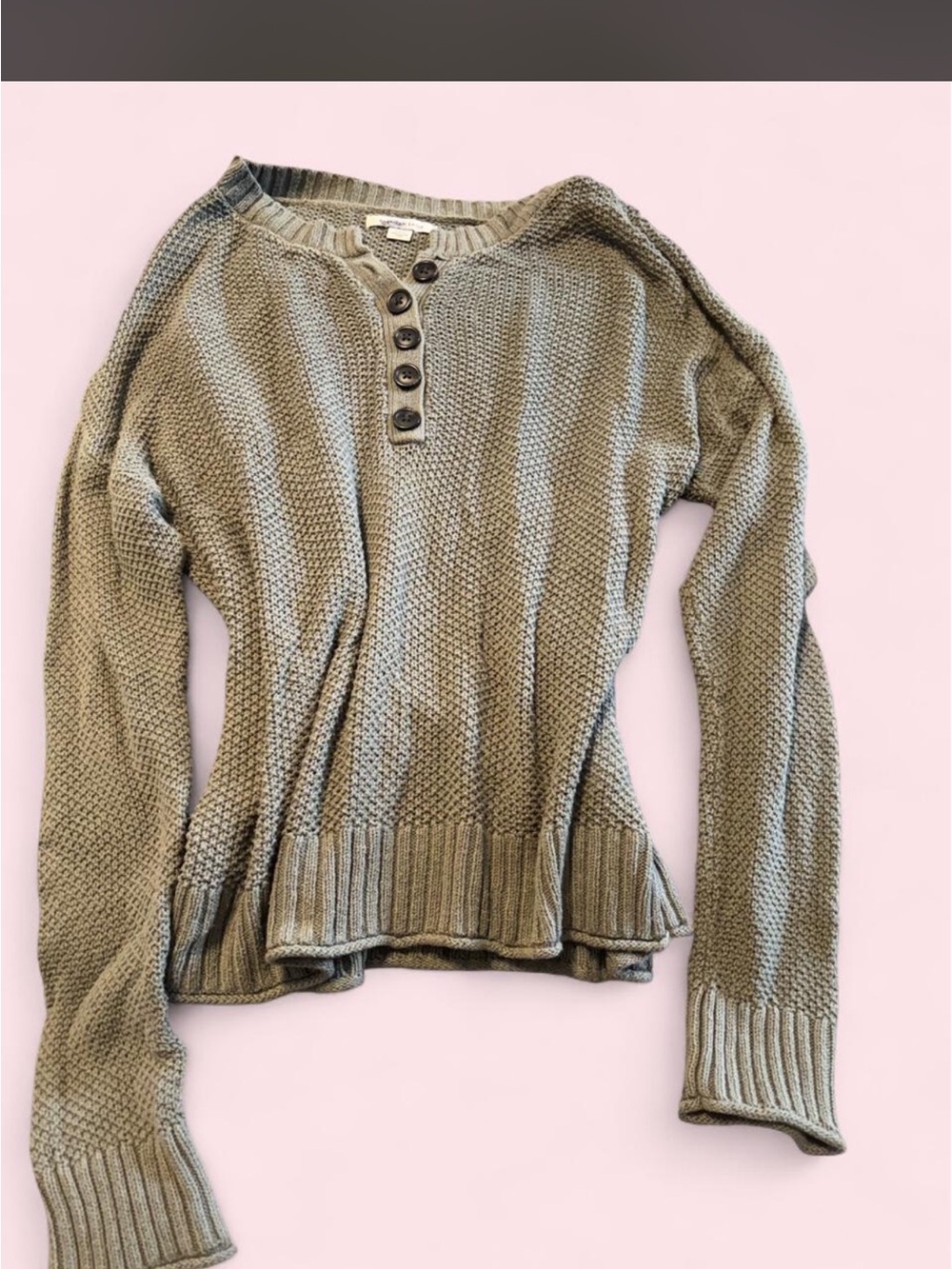 American Eagle Outfitters Olive Green Henley Knit Sweater